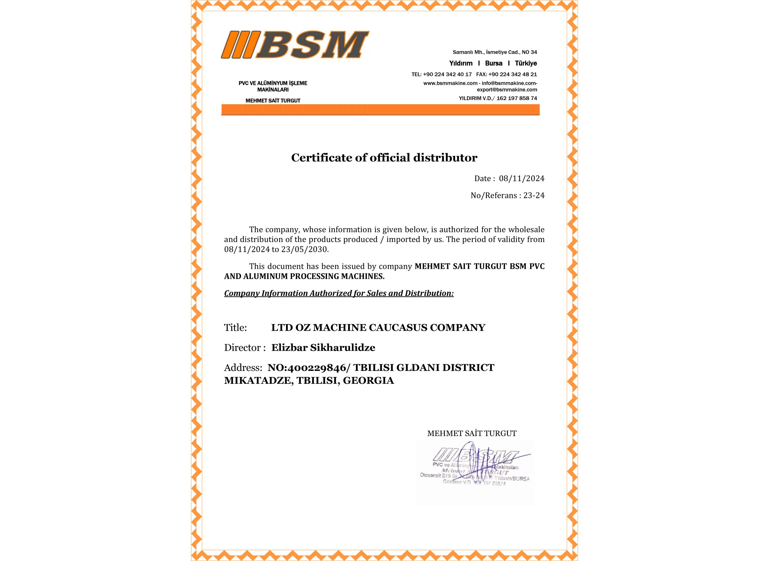 SERTİFİKA BAİYLİK BSM OZ MACH